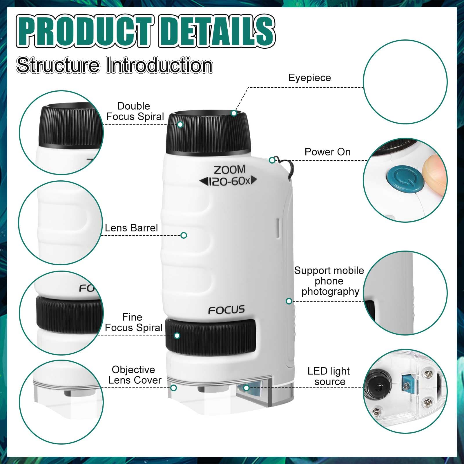 Amazon.com: Tellegloww 6 Pack Pocket Microscope, 60x-120x LED